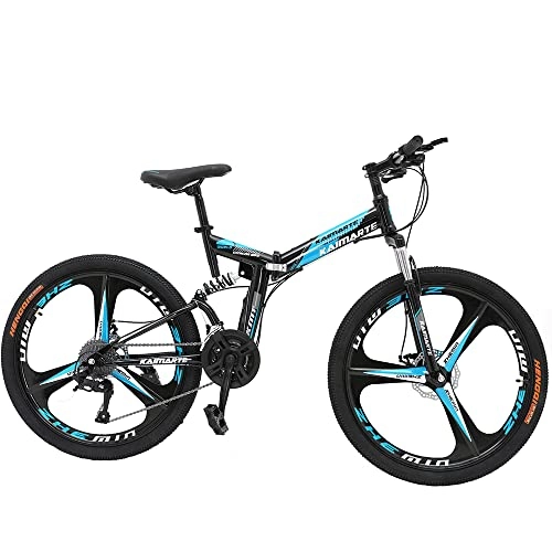 Folding Mountain Bike : Anysun Foldable Mountain Bike, High Carbon Steel, Special Mountain Bike Transmission, Front And Rear Disc Brakes, Shock Absorption Front Fork（21 Speed, 26 inch, Blue）