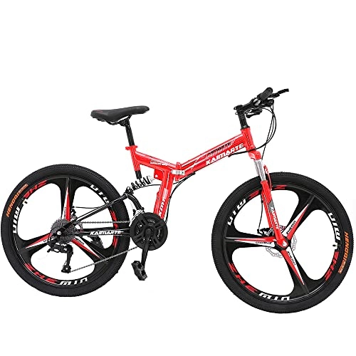 Folding Mountain Bike : Anysun Foldable Mountain Bike, High Carbon Steel, Special Mountain Bike Transmission, Front And Rear Disc Brakes, Shock Absorption Front Fork（21 Speed, 26 inch, Red）