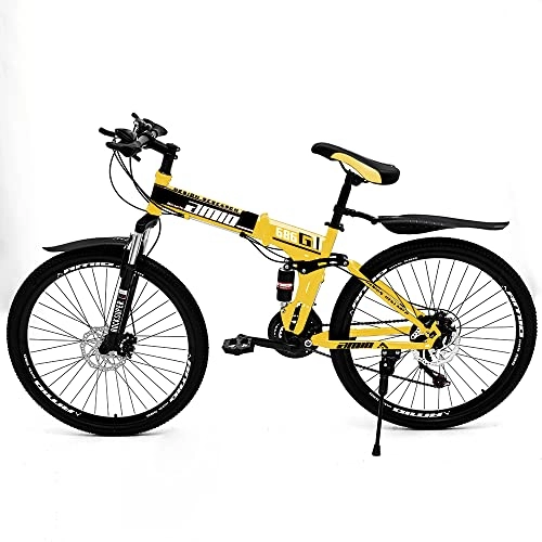 Folding Mountain Bike : Anysun Foldable Mountain Bike, High Carbon Steel, Special Mountain Bike Transmission, Front And Rear Disc Brakes, Shock Absorption Front Fork（21 Speed, 26 inch, Yellow）