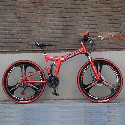 Folding Mountain Bike : Aoyo 24 / 26 Inch Mountain Bike Folding Bikes, 21-Speed Double Disc Brake Full Suspension Anti-Slip, Off-Road Variable Speed Racing Bikes for Men And Women (Color : B, Size : 24Inch)