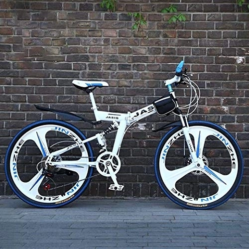 Folding Mountain Bike : Aoyo 26 Inch Double Disc Brake Folding Bikes, Full Suspension Anti-Slip, Mountain Bike Off-Road Variable Speed Racing Bikes for Men And Women, (Color : B, Size : 24Speed)