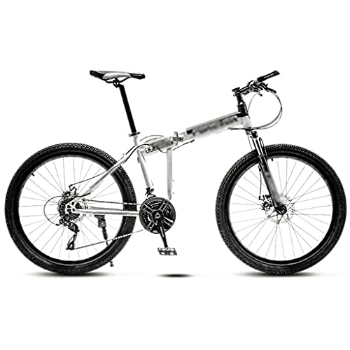 Folding Mountain Bike : Aoyo Folding Mountain Bike Double Shock-absorbing Bicycle Student Variable Speed Off-road Racing(Color:21-speed 24 inch-White)