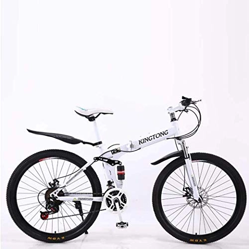 Folding Mountain Bike : Aoyo Mountain Bike Folding Bikes, 27-Speed Double Disc Brake Full Suspension Anti-Slip, Lightweight Aluminum Frame, Suspension Fork, (Color : White1, Size : 24 inch)