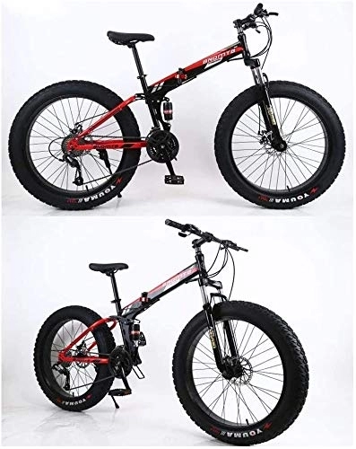 Folding Mountain Bike : Aoyo Mountain Bikes, Folding, Bicycles, Beach, 26 Inch 24 Speed Gears, Mountain Trail Bicycle, All-Terrain, High Carbon Steel, Fat Tire, Bike, Double Disc Brake, Dual Suspension Frame, (Color : Black and red)