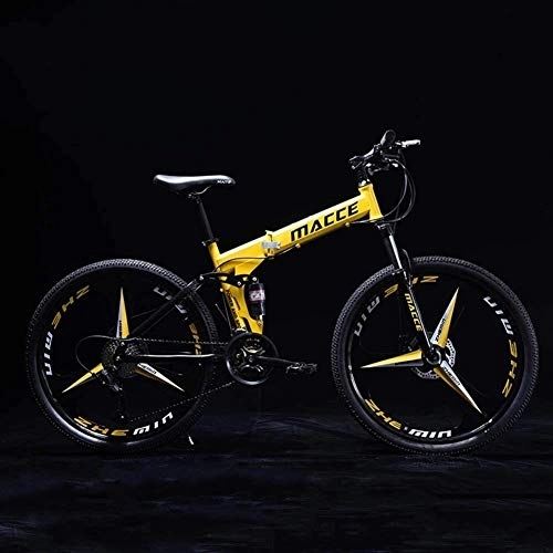 Folding Mountain Bike : Aoyo Mountain Bikes, Folding High Carbon Steel Frame 24 Inch Variable Speed Double Shock Absorption Three Cutter Wheels Foldable Bicycle, Suitable (Color : Yellow)