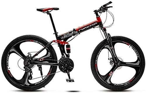 Folding Mountain Bike : Aoyo Mountain Trail Bicycle, Mountain Bikes, Folding, 26 Inch, 21 Speed, MTB, Full Suspension, Mtb Bikes, Mechanical Dual Disc Brakes, Adjustable Seat (Color : Black Red)