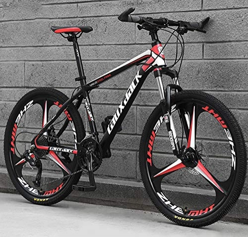 Folding Mountain Bike : AP.DISHU 24 Inch Mountain Bikes High Carbon Steel Frame Young Students Road Bicycle Racing Suspension Fork Dual Disc Brake Bicycles, Black Red, 21 Speed