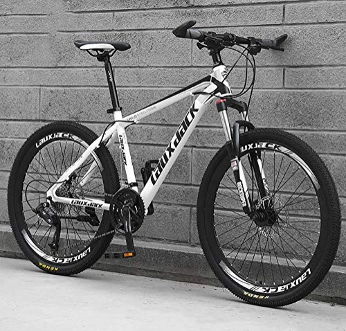 Folding Mountain Bike : AP.DISHU Mountain Bikes High Carbon Steel Frame Road Bicycle Racing 26 Inch Spoke Wheel Suspension Fork Dual Disc Brake Bicycles, Black White, 21 Speed