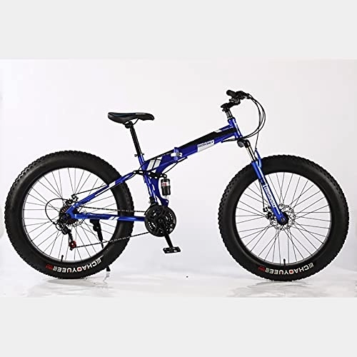 Folding Mountain Bike : ASPZQ 24 Inch Folding Snowmobile, Mountain Bike Variable Speed Dual Shock Absorber 4.0 Wide Fat Big Tire ATV, Blue