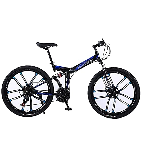 Folding Mountain Bike : ASPZQ Folding Mountain Bike, Double Disc Brakes, Double Shock Absorption, Variable Speed Mountain Bike, One-Wheeled Bicycle, A, 24 inch 27 speed