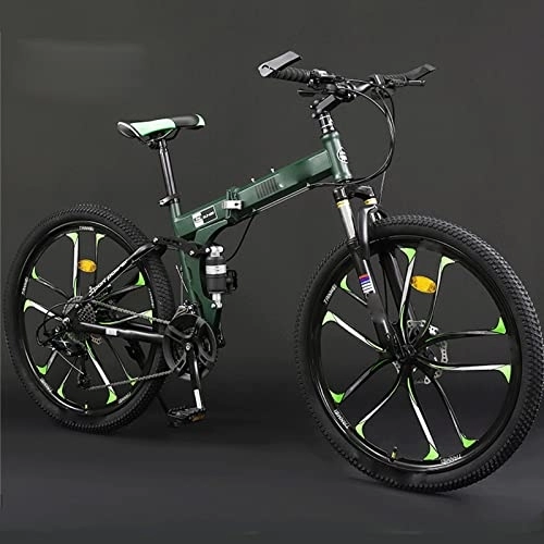Folding Mountain Bike : ASUMUI Mountain Bike 24 / 26 Inch Adult Folding Off-road 24 / 27 Variable Speed Male and Female Student Bicycle (green 27)