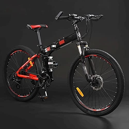 Folding Mountain Bike : ASUMUI Mountain Bike 24 / 26 Inch Adult Folding Off-road 24 / 27 Variable Speed Male and Female Student Bicycle (red 24)