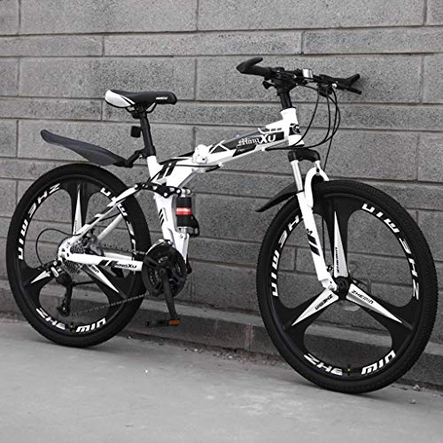 Folding Mountain Bike : AUKLM Comfort Bikes Aerobic exercise Folding Mountain Bikes Mens, 24 / 26 Inch Wheels Mountain Trail Bike, 21 / 24 / 27 Variable Speed Carbon Steel Shock Absorber With Dual Disc Brakes,