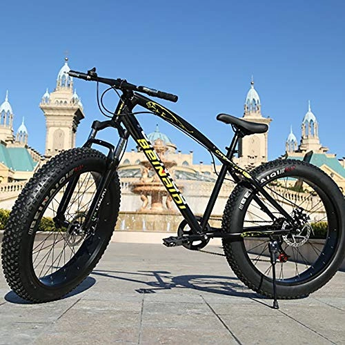 Folding Mountain Bike : AURALLL Adult Mountain Bike, High Carbon Steel Folding Outroad Bicycles, Mountain Bicycle with Front Suspension Adjustable Seat, 24 / 26 Inch 4.0Wheels for Beach, Desert, Snow, Black, 7speed 24 inches