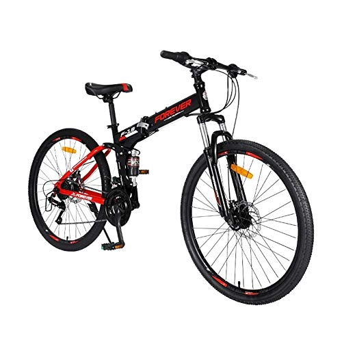 Folding Mountain Bike : AUTOKS 26" Mountain Bicycle, 24 Speed Ront And Rear Shock Absorption Folding Mountain Bike Double Disc Brake Soft Tail Frame Bicycle Adult Off-Road Vehicle