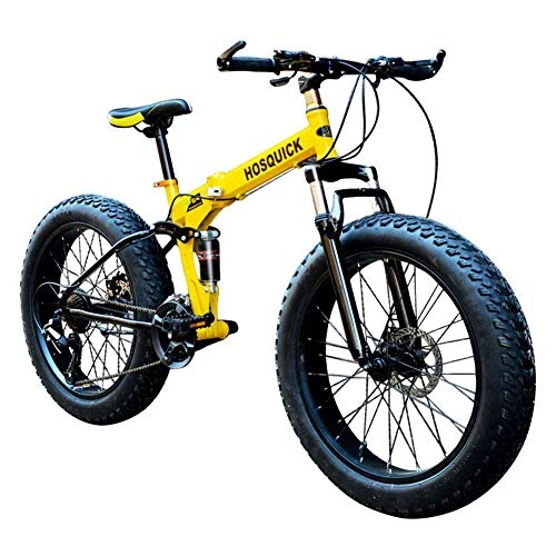 Folding Mountain Bike : AUTOKS Fat Tire Mens Mountain Bike High Carbon Steel Frame Variable Speed Double Shock Absorption Foldable Bicycle, Suitable for People with A Height of 135190Cm Variable Bicycle