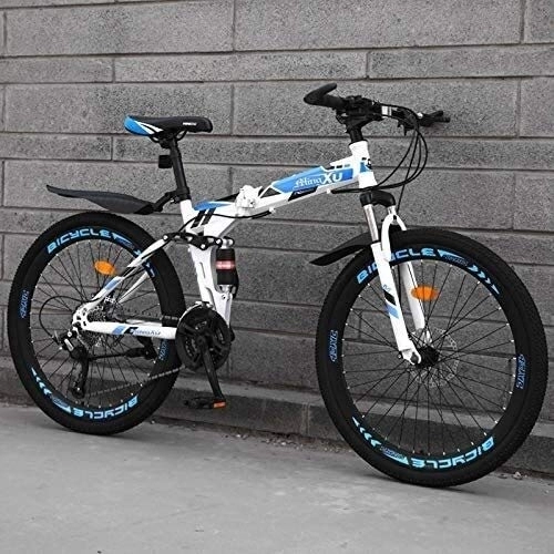 Folding Mountain Bike : AXWT Bicycle Mountain Off-road Bicycle 24 Inch Double Shock Absorption Bicycle Thickened Carbon Steel Folding Frame Male And Female Students Variable Speed City Bicycle Travel Outing