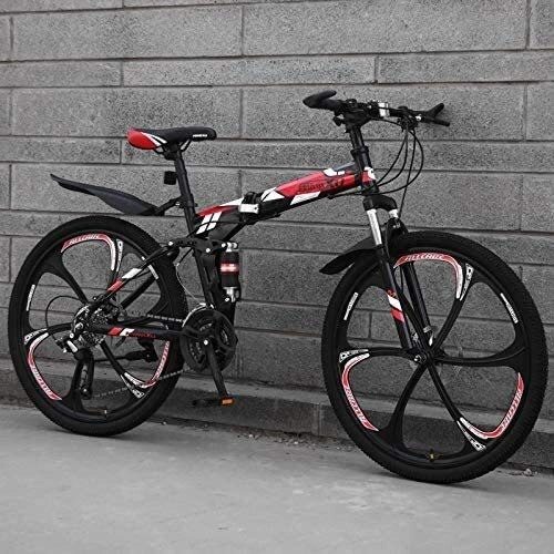 Folding Mountain Bike : AXWT Bicycle Red Pattern Double Shock Absorber Bike Thickened Carbon Steel Folding Frame 21 / 24 / 27 Variable Speed Mountain Off-road Bicycle Size 24 / 26 Inch Bicycle Young Men And Women Riding
