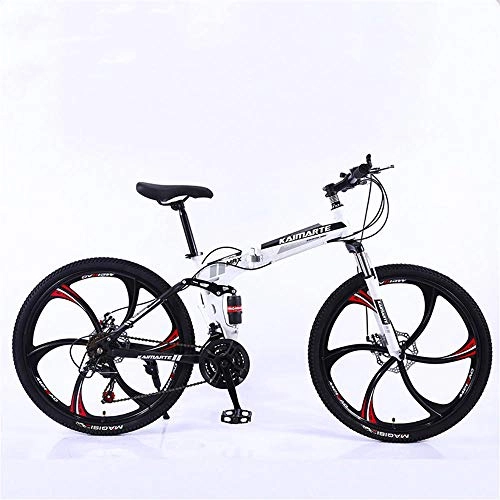 Folding Mountain Bike : AXXWXX Foldable mountain bike 26 inch / 24 inch variable speed adult bicycle mountain bike double disc brake soft tail carbon steel off-road outdoor city cycling travel-white_26 inch 21 speed