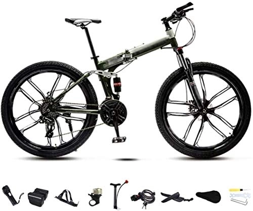 Folding Mountain Bike : AYDQC 24-26 inch MTB Bicycle, Unisex Folding Commuter Bike, 30-Speed Gears Foldable Bicycle Bike, Double Disc Brake / Green / C Wheel / 24' 5-27 fengong