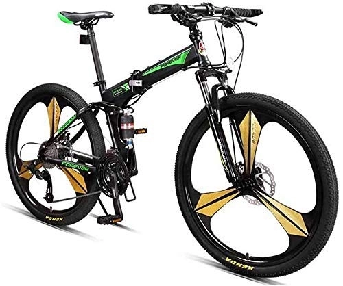 Folding Mountain Bike : AYHa 26 inch Mountain Bikes, 27 Speed Overdrive Mountain Trail Bike, Foldable High-Carbon Steel Frame Hardtail Mountain Bike, Green