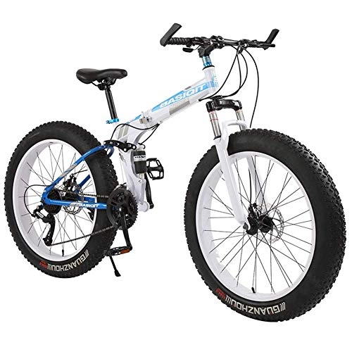 Folding Mountain Bike : AZYQ Adult Mountain Bikes, Foldable Frame Fat Tire Dual-Suspension Mountain Bicycle, High-Carbon Steel Frame, All Terrain Mountain Bike, 26" Red, 30 Speed, 20" White, 21 Speed
