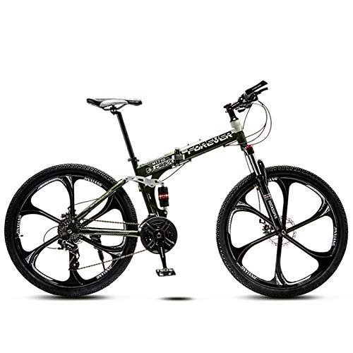 Folding Mountain Bike : AZYQ Folding Mountain Bikes, 26 inch Adult Kids Dual-Suspension Mountain Bicycle, Hydraulic Disc Brake, High-Carbon Steel Frame, White 6 Spokes, 27 Speed, Green 6 Spokes, 24 Speed