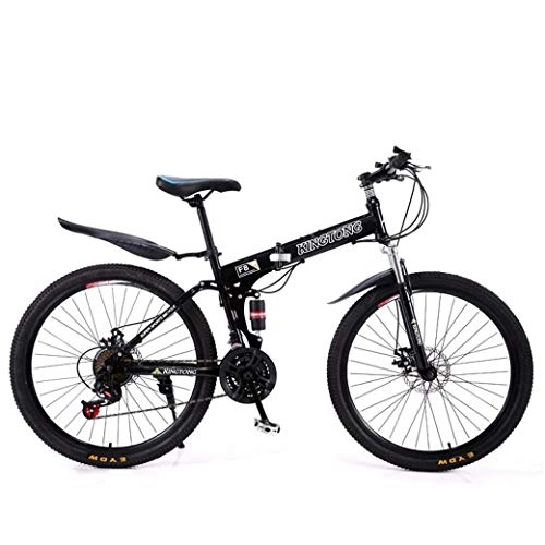 Folding Mountain Bike : AZYQ Mountain Bike Folding Bikes, 21-Speed Double Disc Brake Full Suspension Anti-Slip, Lightweight Aluminum Frame, Suspension Fork, Multiple Colors-24 Inch / 26 inch, Black1, 24 inch