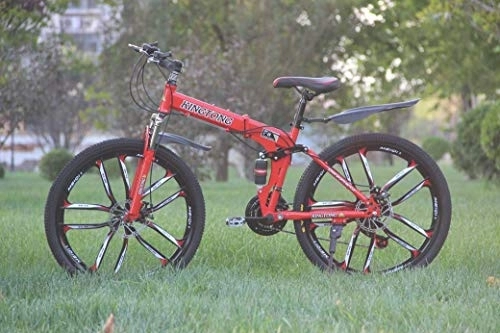 Folding Mountain Bike : AZYQ Mountain Bike Folding Bikes, 21-Speed Double Disc Brake Full Suspension Anti-Slip, Lightweight Aluminum Frame, Suspension Fork, Multiple Colors-24 Inch / 26 inch, Red3, 26 inch