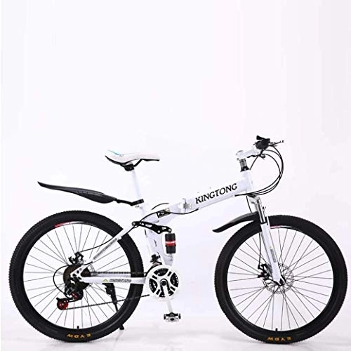 Folding Mountain Bike : AZYQ Mountain Bike Folding Bikes, 21-Speed Double Disc Brake Full Suspension Anti-Slip, Lightweight Aluminum Frame, Suspension Fork, Multiple Colors-24 Inch / 26 inch, White1, 24 inch