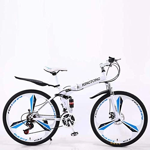Folding Mountain Bike : AZYQ Mountain Bike Folding Bikes, 24-Speed Double Disc Brake Full Suspension Anti-Slip, Lightweight Aluminum Frame, Suspension Fork, Multiple Colors-24 Inch / 26 inch, White2, 26 inch