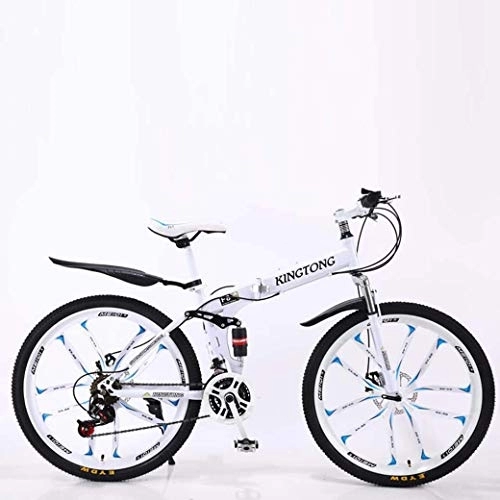 Folding Mountain Bike : AZYQ Mountain Bike Folding Bikes, 24-Speed Double Disc Brake Full Suspension Anti-Slip, Lightweight Aluminum Frame, Suspension Fork, Multiple Colors-24 Inch / 26 inch, White3, 26 inch