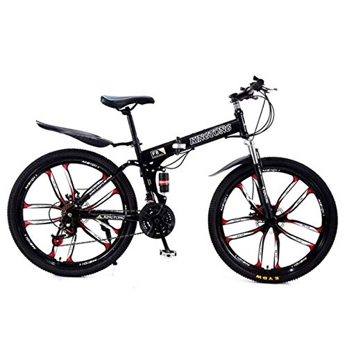 Folding Mountain Bike : B-D Folding Mountain Bike, Foldable Bicycle, Unisex Students City Bike, High Carbon Steel Frame, 10 Cutter Wheels, Dual Disc Brakes, 24 Speed, for Outdoor Riding Trip, 3 Color Options, Black, 26inch