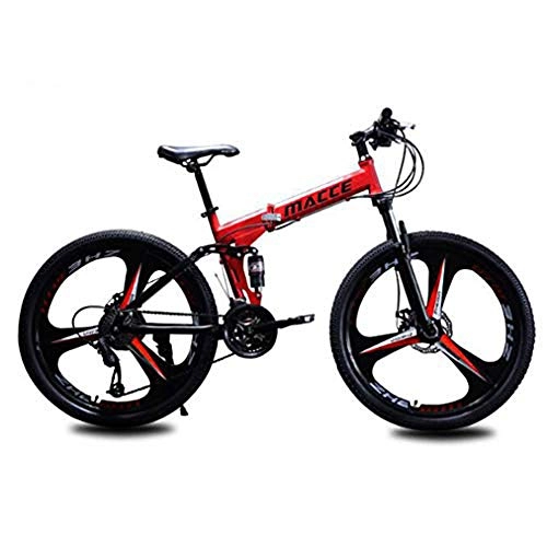 Folding Mountain Bike : B-D Folding Mountain Bike for Adults, Country Mountain Bike 24 / 26 Inch with Double Disc Brake Carbon Steel Frame MTB Bicycle with 3 Cutter Wheel, Red, 24inch