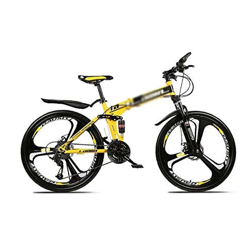 Folding Mountain Bike : BaiHogi Professional Racing Bike, Adult Folding Mountain Bike 21 / 24 / 27 Speeds Double Suspension System 26-Inch Wheels with Fork Suspension Carbon Steel Frame, Multiple Colors / Yello / 21 Speed