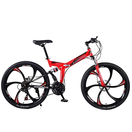 Folding Mountain Bike : BaiHogi Professional Racing Bike, Mountain Folding Bike, 24 / 26 inches 21 / 24 / 27 / 30-Speed Dual-Disc Brakes Dual-Shock Variable Speed Mountain Bicycles (Color : Red, Size : 24 inch 21 speed)