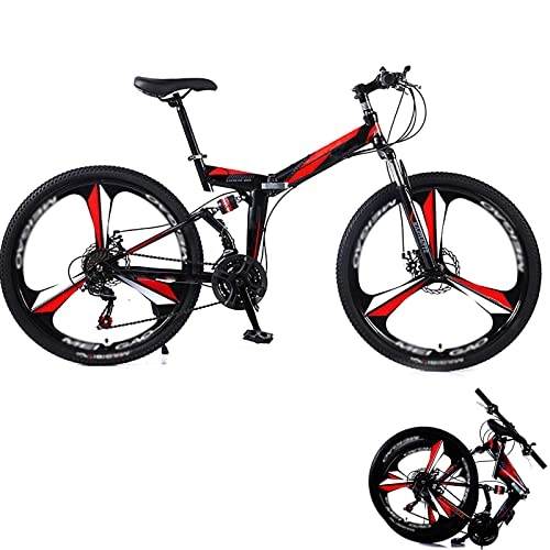 Folding Mountain Bike : BaiHogi Professional Racing Bike, Mountain Folding Bike, 24 / 26 Inches Dual-Disc Brakes Dual-Shock Variable Speed Mountain Bicycles 21 / 24 / 27 / 30-Speed (Color : Black Red, Size : 24 inch 21 speed)