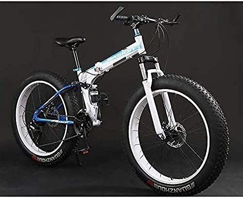 Folding Mountain Bike : baozge Folding Mountain Bike Bicycle Fat Tire Dual-Suspension MBT Bikes High-Carbon Steel Frame Double Disc Brake Aluminum Pedals and Stems C 20 inch 27 Speed