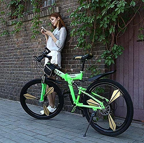 Folding Mountain Bike : baozge Folding Mountain Bike for Adult Men and Women High Carbon Steel Dual Suspension Frame Mountain Bicycle Magnesium Alloy Wheels Green 26inch24 Speed-24inch24 speed_Black