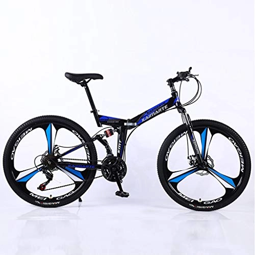 Folding Mountain Bike : Bdclr 24-speed dual disc brake front and rear shock absorber portable folding mountain bike, Blue, 24