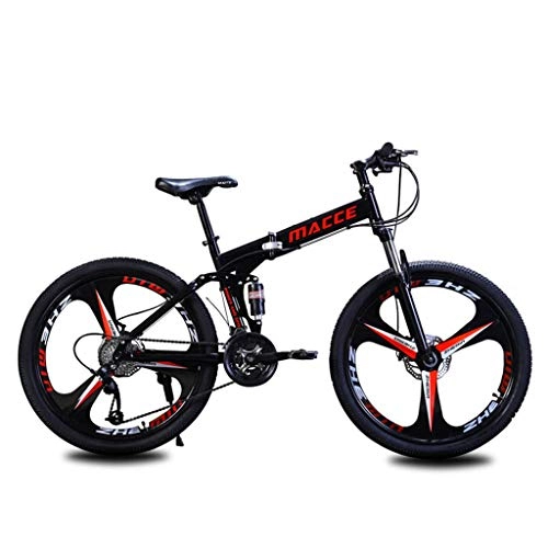 Folding Mountain Bike : Bdclr 24-speed Foldable Mountain Bike Double shock absorption Soft tail bicycle 24 / 26 inch, Black, 26inch