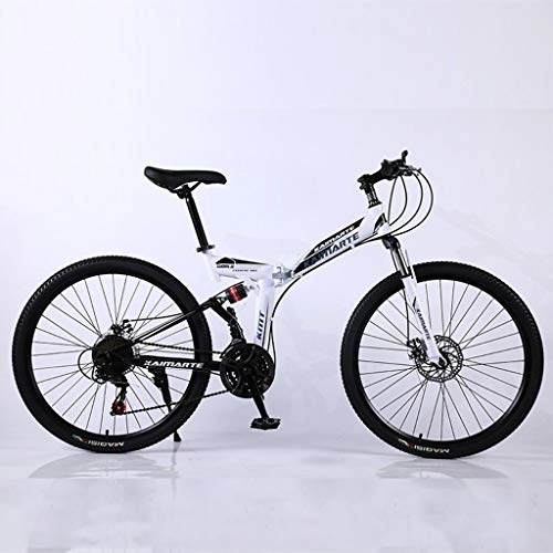 Folding Mountain Bike : Bdclr Soft tail damping Double disc brake 24 Speed Folding Mountain Bike, White, 26