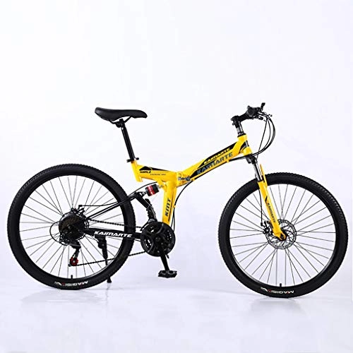 Folding Mountain Bike : Bdclr Soft tail damping Double disc brake 27 Speed Folding Mountain Bike, Yellow, 24