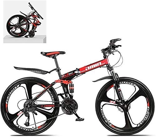 Folding Mountain Bike : Bicycle 24 Inch Folding Mountain Bikes, High Carbon Steel Frame Double Shock Absorption 21 / 24 / 27 / 30 Speed Variable, All Terrain Quick Foldable Adult Mountain Off-Road Bicycle