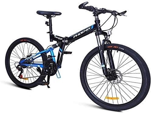 Folding Mountain Bike : Bicycle 24-Speed Mountain Bikes, Folding High-carbon Steel Frame Mountain Trail Bike, Dual Suspension Kids Adult Mens Mountain Bicycle, Blue, 26Inch, Size:26Inch (Color : Blue, Size : 24Inch)