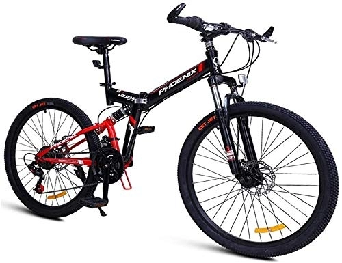 Folding Mountain Bike : Bicycle 24-Speed Mountain Bikes, Folding High-carbon Steel Frame Mountain Trail Bike, Dual Suspension Kids Adult Mens Mountain Bicycle, Blue, 26Inch, Size:26Inch (Color : Red, Size : 24Inch)