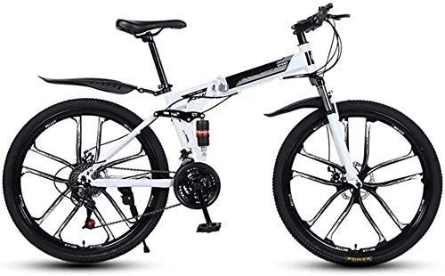 Folding Mountain Bike : Bicycle 26 Inch Folding Mountain Bikes, 10 Cutter Wheels High Carbon Steel Frame Variable Speed Double Shock Absorption, All Terrain Adult Quick Foldable Bicycle, Men Women General Purpose