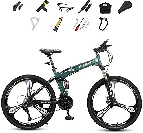 Folding Mountain Bike : Bicycle Adult Folding Mountain Bike, 26 inch Wheels, Mountain Trail Bike High Carbon Steel Outroad Bicycles, 24-Speed Full Suspension MTB Dual Disc Brakes, A