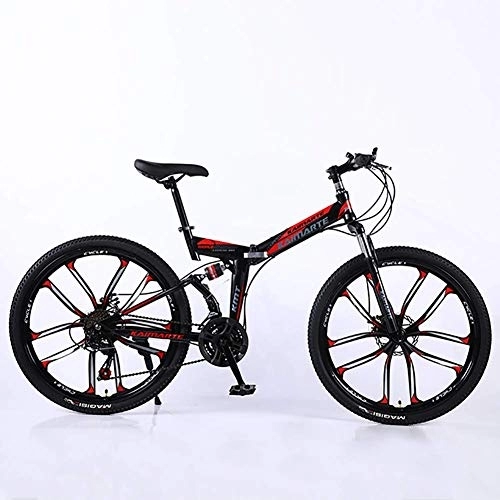 Folding Mountain Bike : Bicycle Folding Bike 21 Speed High Carbon Steel Foldable Mountain Bike with Disc Brakes and Suspension Fork Frame Shock Absorption Sports Leisure Men and Women