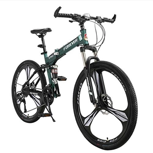 Folding Mountain Bike : Bicycle Folding Mountain Bike, 17-Inch / Medium High-Tensile Steel Frame, 24-Speed, 26-inch Wheels Folding for Women / men (Green)
